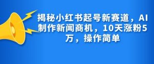 揭秘小红书起号新赛道，AI制作新闻商机，10天涨粉1万，操作简单-精品虚拟资源库