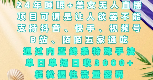 2024年睡眠+美女无人直播，通过内置线条特殊手法，单场日收3k+，轻松握住流量密码【揭秘】-精品虚拟资源库