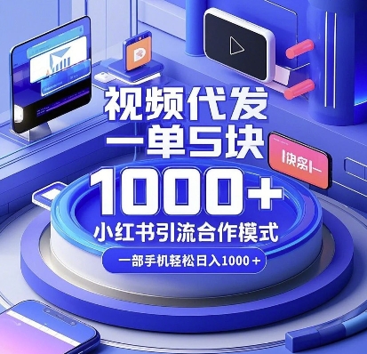 视频代发，一单5块，小红书引流合作模式，一部手机轻松日入多张【揭秘】-精品虚拟资源库