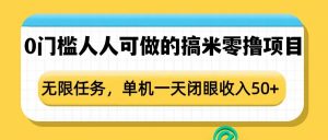0门槛人人可做的搞米零撸项目，无限任务，单机一天闭眼收入50+-精品虚拟资源库
