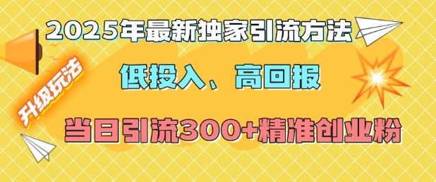 2025年最新独家引流方法，低投入高回报？当日引流300+精准创业粉-精品虚拟资源库