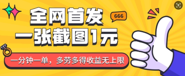 全网首发，一张截图1块钱，一分钟一单，多劳多得，收益无上限-精品虚拟资源库