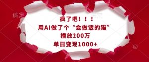 疯了吧！用AI做了个“会做饭的猫”，播放200万，单日变现1k-精品虚拟资源库