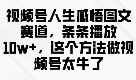 视频号人生感悟图文赛道，条条播放10w+，这个方法做视频号太牛了-精品虚拟资源库