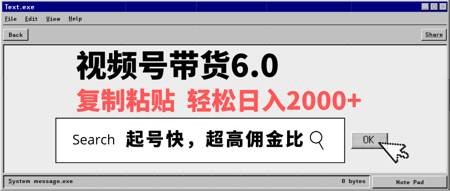 视频号带货6.0，轻松日入2000+，起号快，复制粘贴即可，超高佣金比-精品虚拟资源库