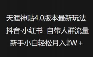 天涯神贴4.0版本最新玩法,抖音·小红书自带人群流量,新手小白轻松月入过W-精品虚拟资源库