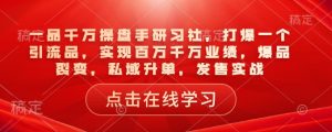 一品千万操盘手研习社，打爆一个引流品，实现百万千万业绩，爆品裂变，私域升单，发售实战-精品虚拟资源库