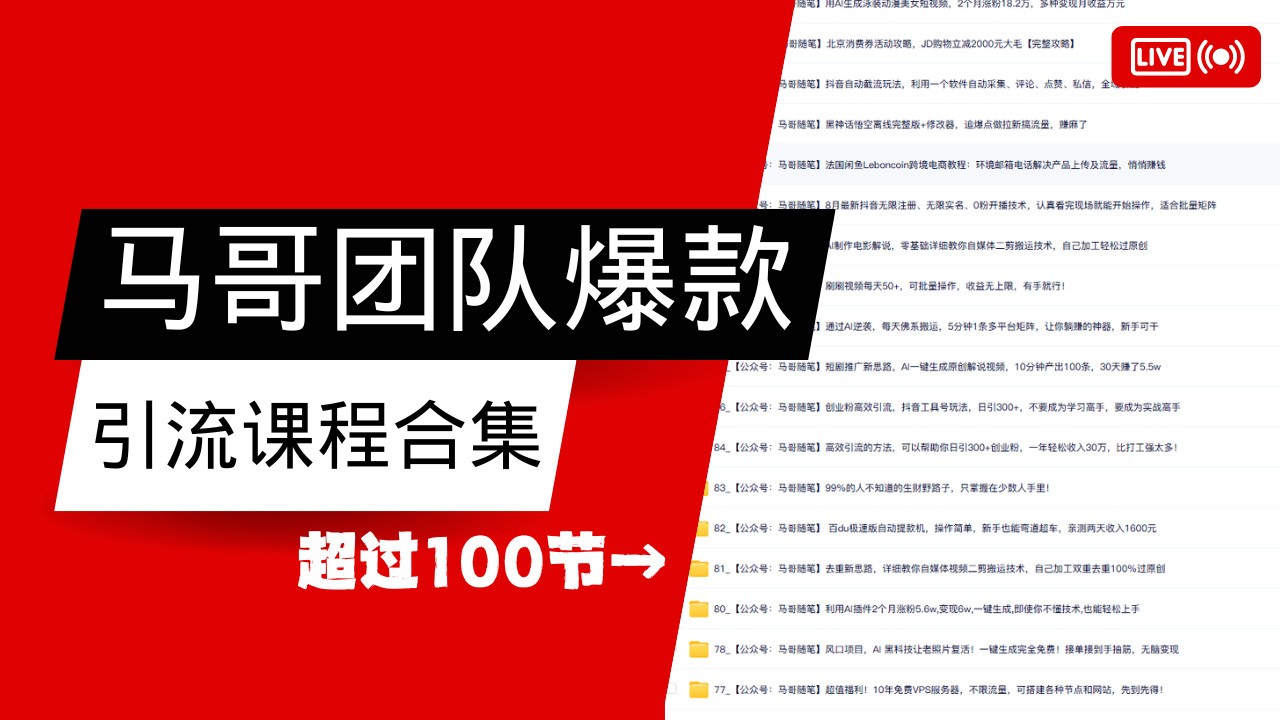 马哥团队【122节】最全项目爆款引流课程合集【持续更新】-精品虚拟资源库
