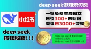 Deepseek一键免费生成小红书图文日引300+创业粉，日变现多张教程，方法全行业通用！-精品虚拟资源库
