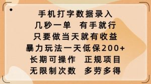 手机打字数据录入，几秒一单，有手就行，只要做当天就有收益，暴力玩法一天低保2张-精品虚拟资源库