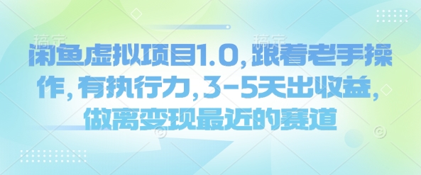 闲鱼虚拟项目1.0，跟着老手操作，有执行力，3-5天出收益，做离变现最近的赛道-精品虚拟资源库