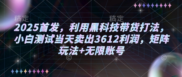 2025首发，利用黑科技带货打法，小白测试当天卖出3612利润，矩阵玩法+无限账号【揭秘】-精品虚拟资源库