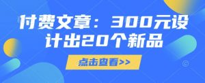 付费文章：300元设计出20个新品-精品虚拟资源库