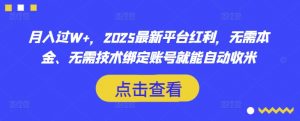 月入过W+，2025最新平台红利，无需本金、无需技术绑定账号就能自动收米-精品虚拟资源库
