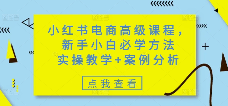 小红书电商高级课程，新手小白必学方法，实操教学+案例分析-精品虚拟资源库