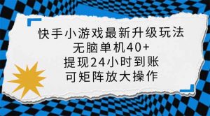 快手小游戏最新版升级玩法，新风口，无脑单机日入40+，可批量放大，小...-精品虚拟资源库
