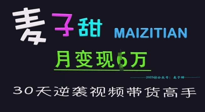 麦子甜30天逆袭视频带货高手，单月变现6W加特训营-精品虚拟资源库