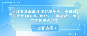 小红书全自动曝光引流技术，单日精准曝光1000+客户，一键启动，小白也能当天引流【揭秘】-精品虚拟资源库