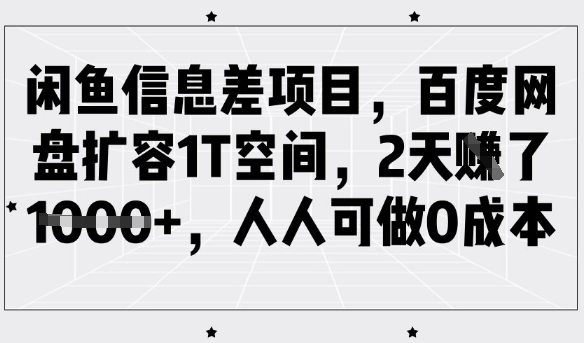 闲鱼信息差项目，百度网盘扩容1T空间，2天收益1k+，人人可做0成本-精品虚拟资源库