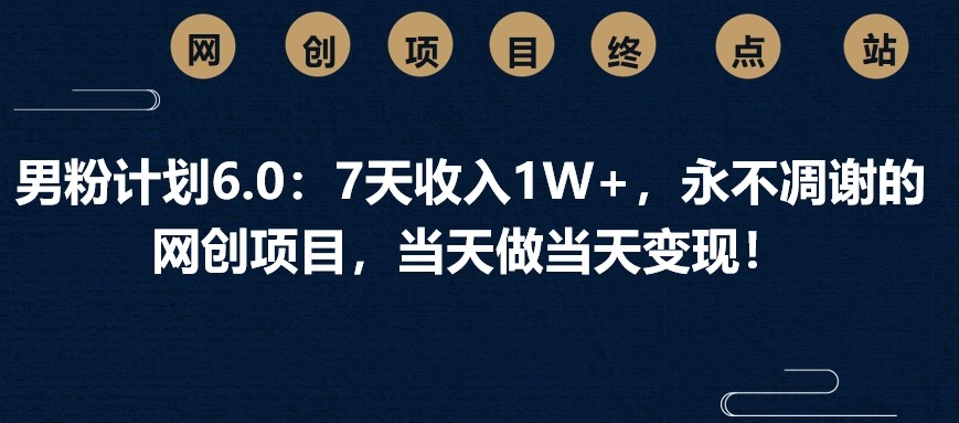 男粉计划6.0：7天收入1W+，永不凋谢的网创项目，当天做当天变现！-精品虚拟资源库