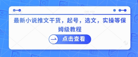 最新小说推文干货，起号，选文，实操等保姆级教程-精品虚拟资源库