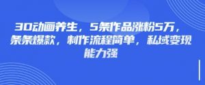 3D动画养生，5条作品涨粉5万，条条爆款，制作流程简单，私域变现能力强-精品虚拟资源库