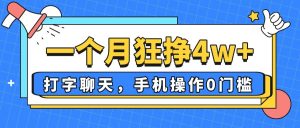 一个月狂挣4w+，打字聊天，手机操作0门槛，新手小白都能做！-精品虚拟资源库