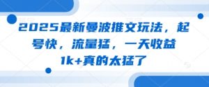 2025最新曼波推文玩法，起号快，流量猛，一天收益1k+真的太猛了-精品虚拟资源库