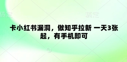 卡小红书漏洞，做知乎拉新 一天3张起，有手机即可-精品虚拟资源库