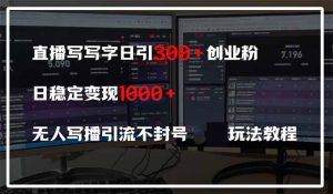 直播写写字日引300+创业粉,日稳定变现600+无人写播引流不封号,玩法教程-精品虚拟资源库