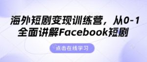 海外短剧变现训练营,从0-1全面讲解Facebook短剧-精品虚拟资源库