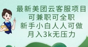 最新美团云客服项目，可兼职可全职，新手小白人人可做，月入3k无压力-精品虚拟资源库