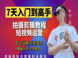7天入门到高手，短视频剪辑运营高手课，定位 运营 引|流 变现，0基础小白一学就会-精品虚拟资源库