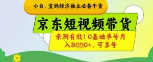 小白宝妈经济独立必备干货，京东短视频带货，亲测有效!0基础单号月入8k+，可多号【揭秘】-精品虚拟资源库