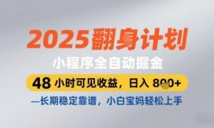 2025小程序全自动掘金，48 小时可见收益，日入8张，长期稳定靠谱，小白宝妈轻松上手【揭秘】-精品虚拟资源库