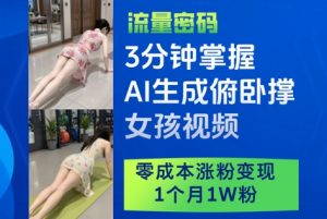 3分钟掌握AI生成俯卧撑女孩视频，零成本涨粉变现，1个月1W粉-精品虚拟资源库