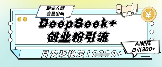 DeepSeek+创业粉精准引流，全新分享课4.0玩法，AI矩阵日引300+，多种变现方式，稳定月入1W-精品虚拟资源库