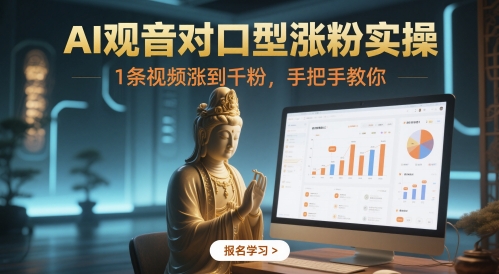 AI观音对口型涨粉实操，1条视频涨到千粉，手把手教你-精品虚拟资源库