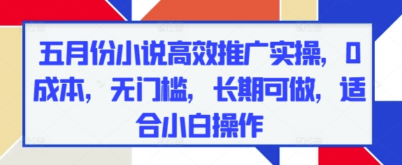 五月份小说高效推广实操，0成本，无门槛，长期可做，适合小白操作-精品虚拟资源库