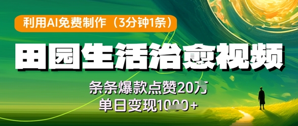 利用AI免费制作田园生活治愈视频，条条爆款点赞20W，单日变现几张-精品虚拟资源库