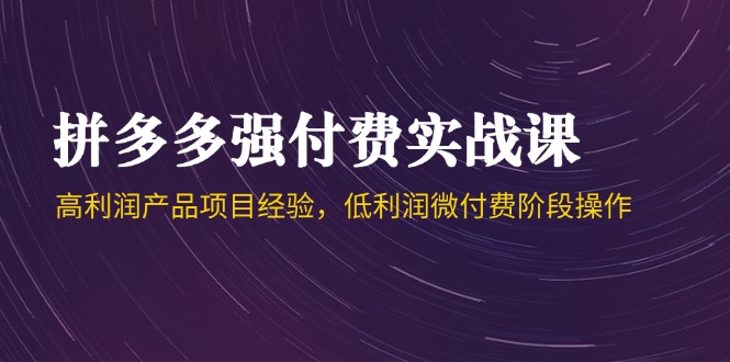 拼多多强付费实战课-44期，高利润产品项目经验，低利润微付费阶段操作-精品虚拟资源库