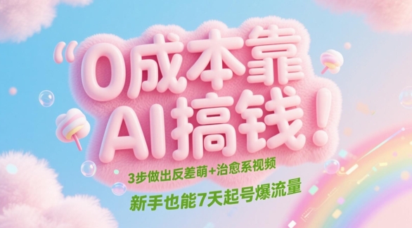 0成本靠AI搞钱！3步做出反差萌+治愈系视频，新手也能7天起号爆流量-精品虚拟资源库