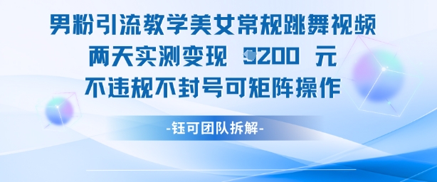 男粉引流教学美女常规跳舞视频两天实测变现1k+，不违规不封号可矩阵操作-精品虚拟资源库