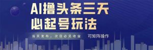 AI撸头条三天必起号，纯原创情感故事，每天搬砖十分钟，小白复制粘贴月...-精品虚拟资源库
