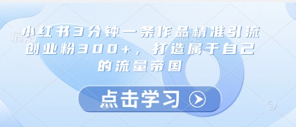 小红书3分钟一条作品精准引流创业粉300+，打造属于自己的流量帝国-精品虚拟资源库