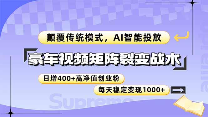豪车视频矩阵裂变战术，颠覆传统模式，AI智能投放，日增400+高净值创业…-精品虚拟资源库