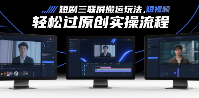 短剧三联屏搬运玩法，短剧搬运轻松过原创实操流程-精品虚拟资源库