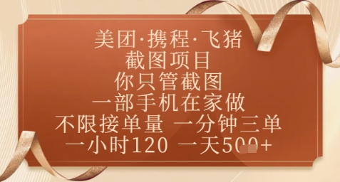 飞猪美团截图项目，你只管截图，一部手机在家做，正规平台无套路，一天5张+【揭秘】-精品虚拟资源库