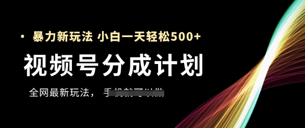 视频号分成计划，全网最暴力玩法，新手一天也能轻松5张+-精品虚拟资源库