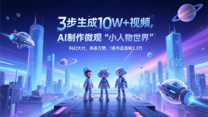 三步生成10W+视频，AI制作微观“小人物世界”科幻大片，条条万赞，1条作品涨粉2.3万-精品虚拟资源库